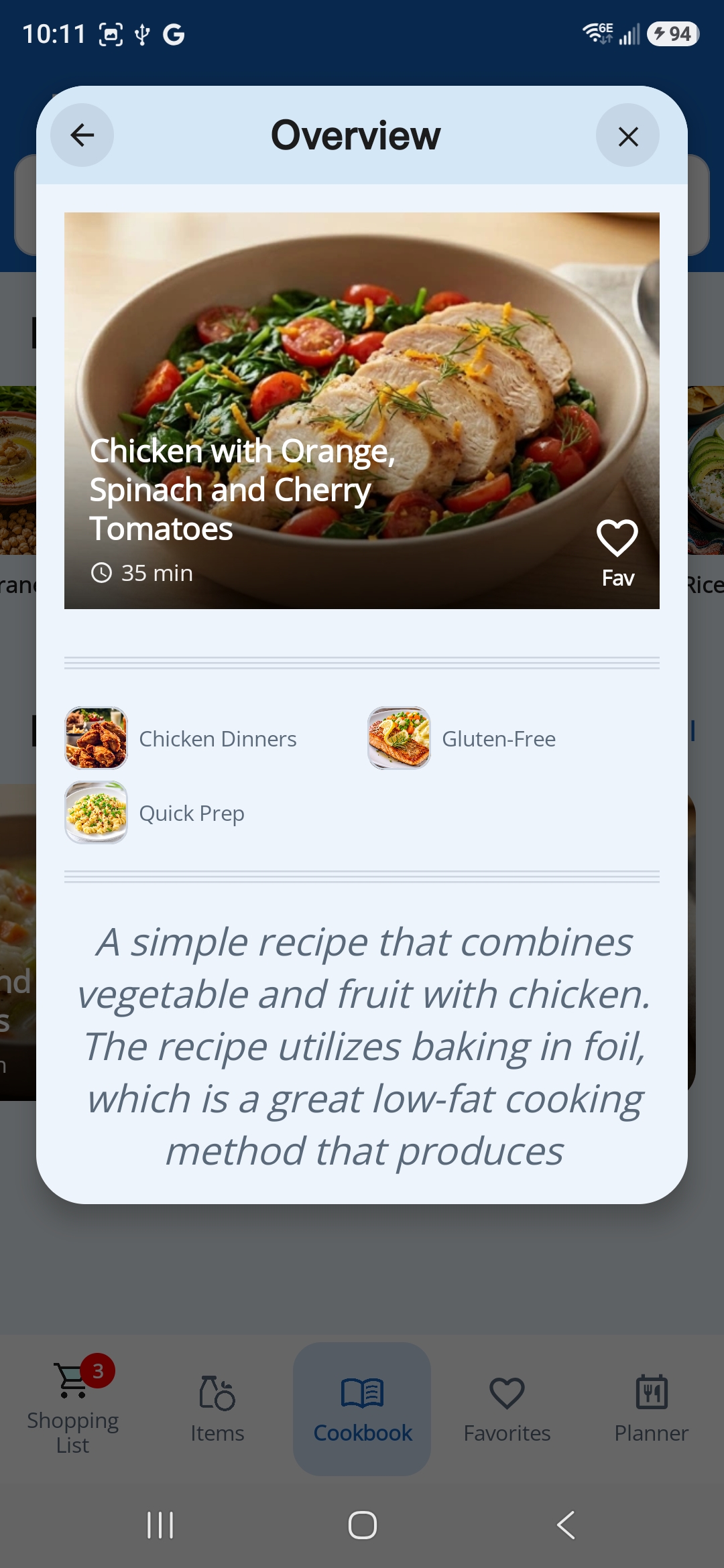 Dinner123 app screen 2