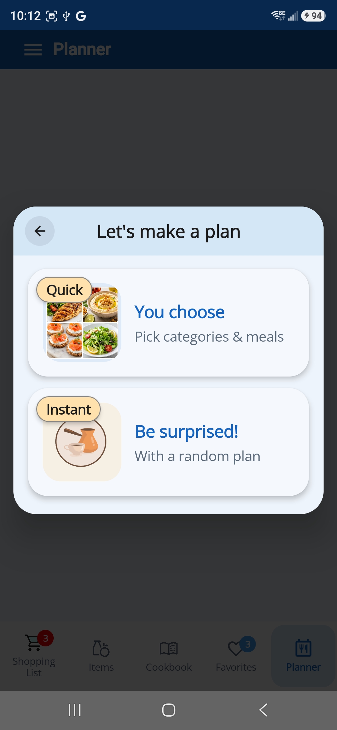 Dinner123 app screen 4