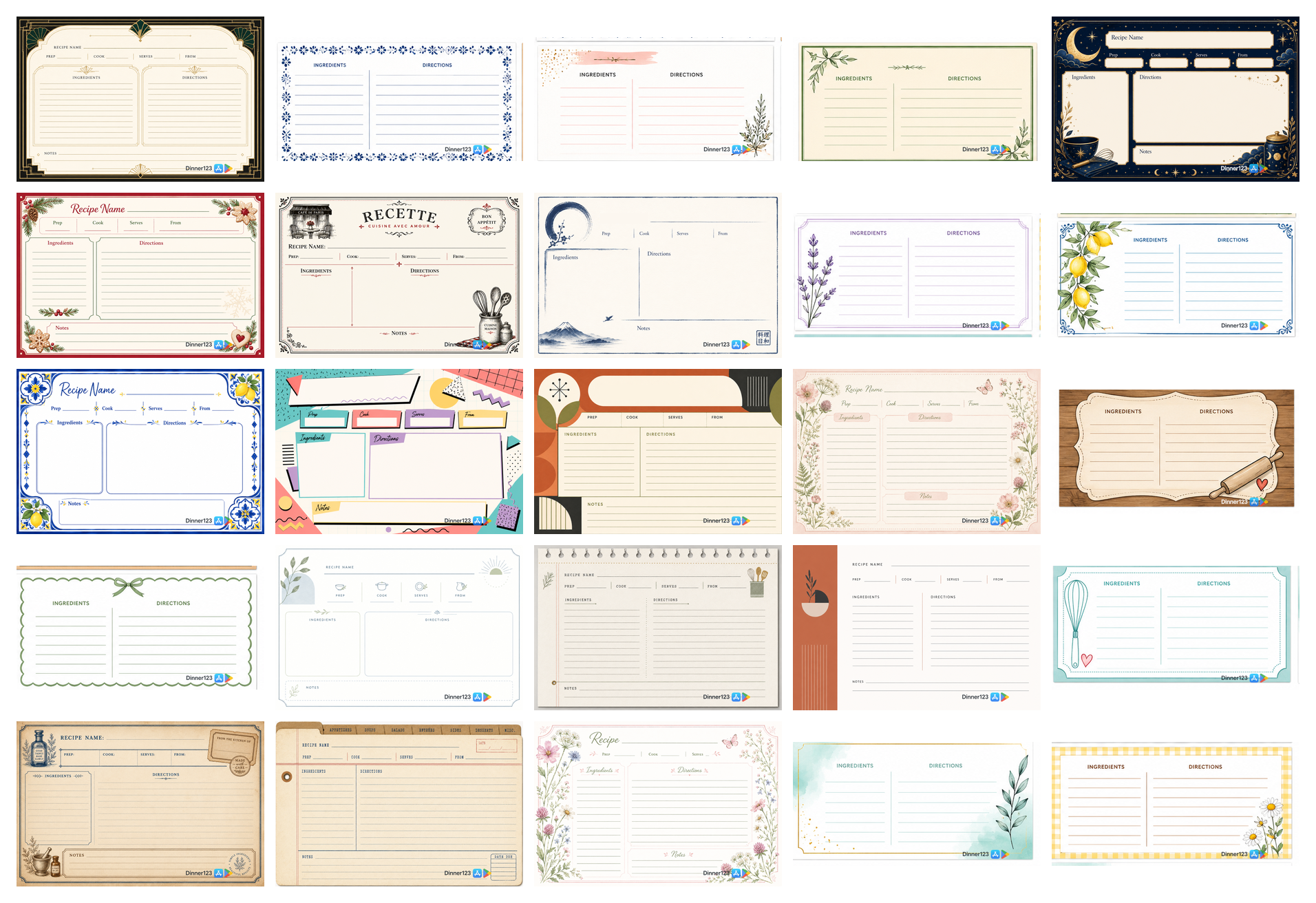 All 25 Contemporary Recipe Card designs