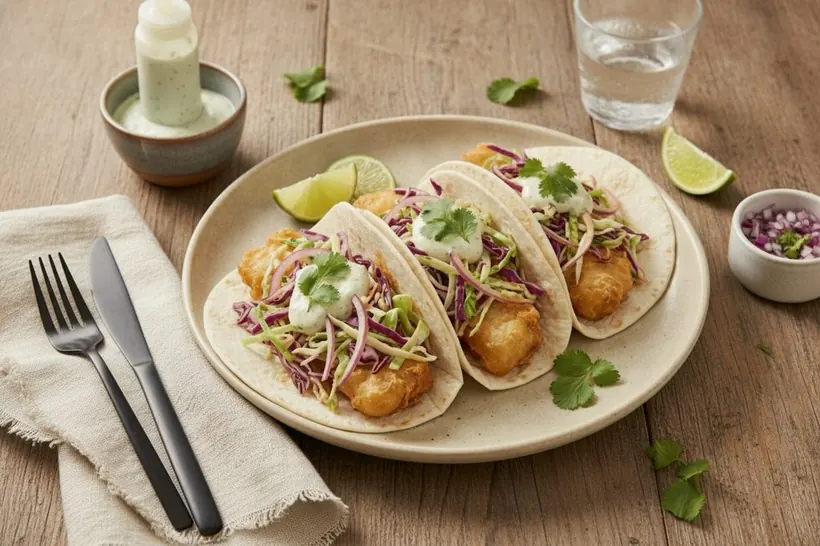 Crispy Fish Tacos with Lime Slaw