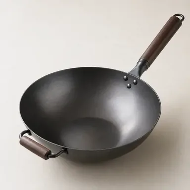 Deep non-stick wok with a long handle