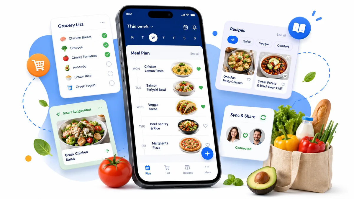 Dinner123 app overview with meal planning, recipes and grocery lists