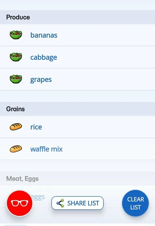 Dinner123 grocery list