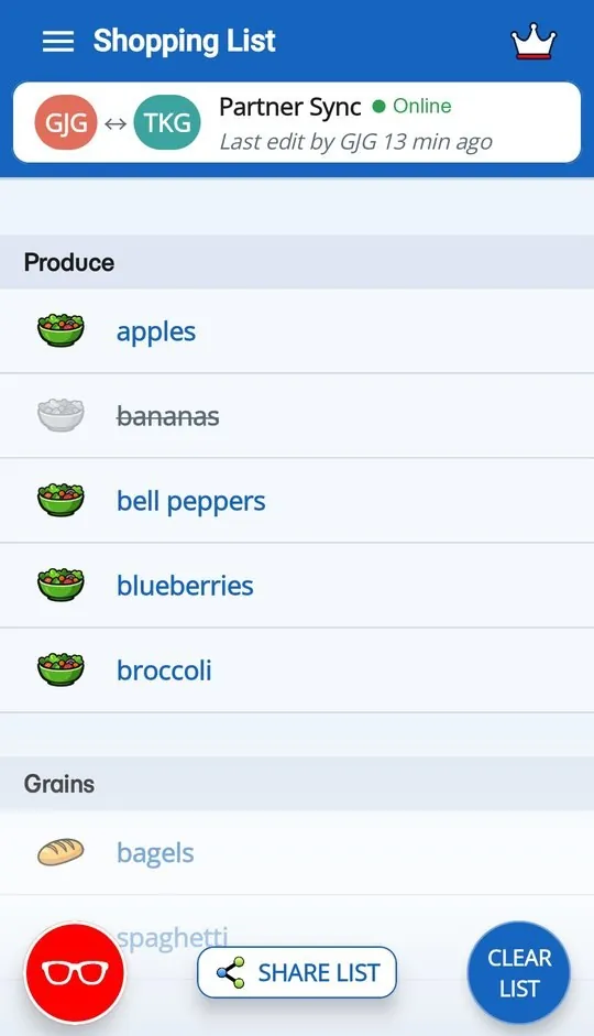 Dinner123 household grocery list sync