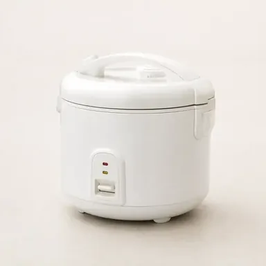 White electric rice cooker with a lid