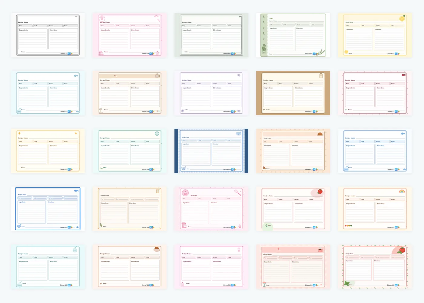 All 25 3×5 Simple Recipe Cards designs