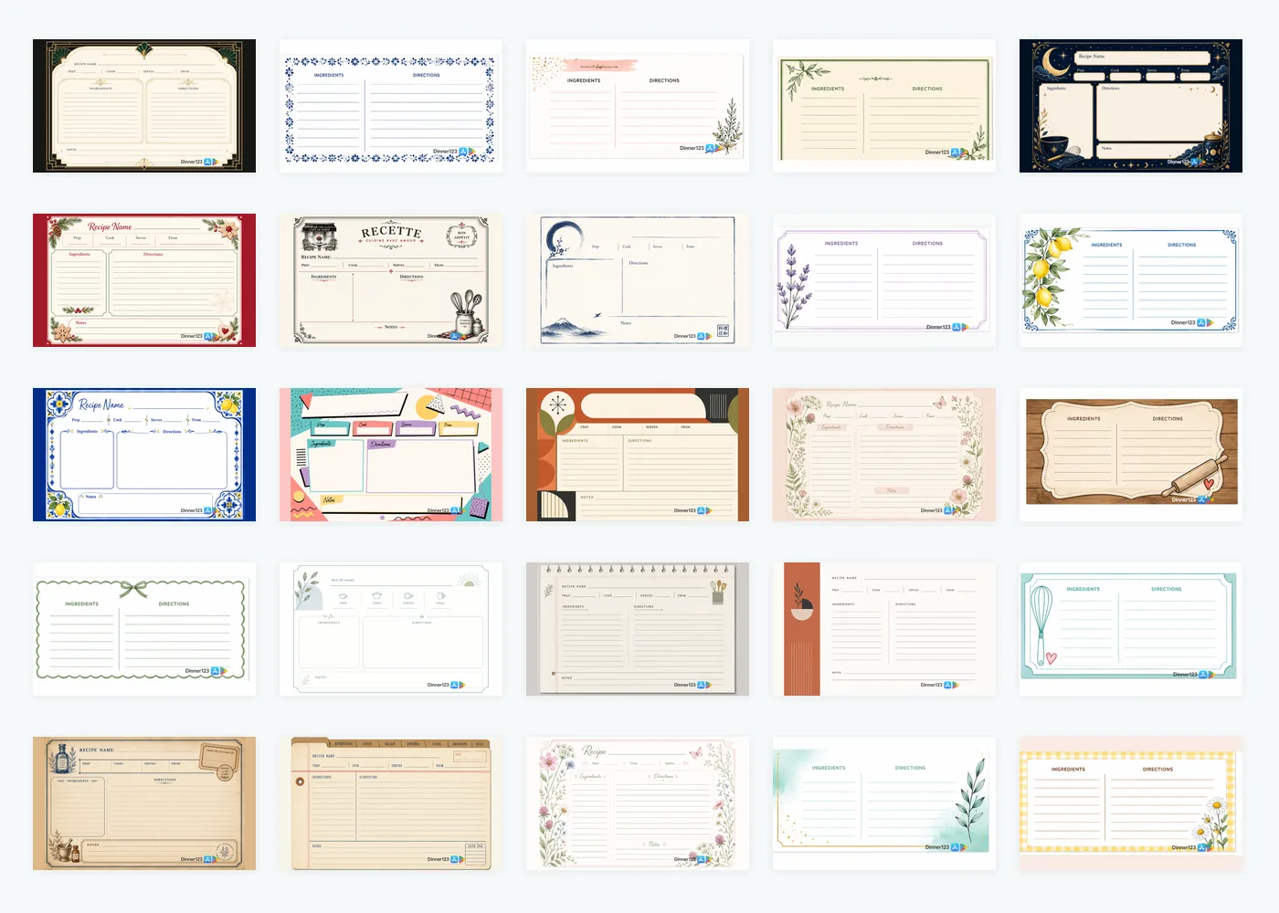 All 25 3×5 Contemporary Recipe Cards designs