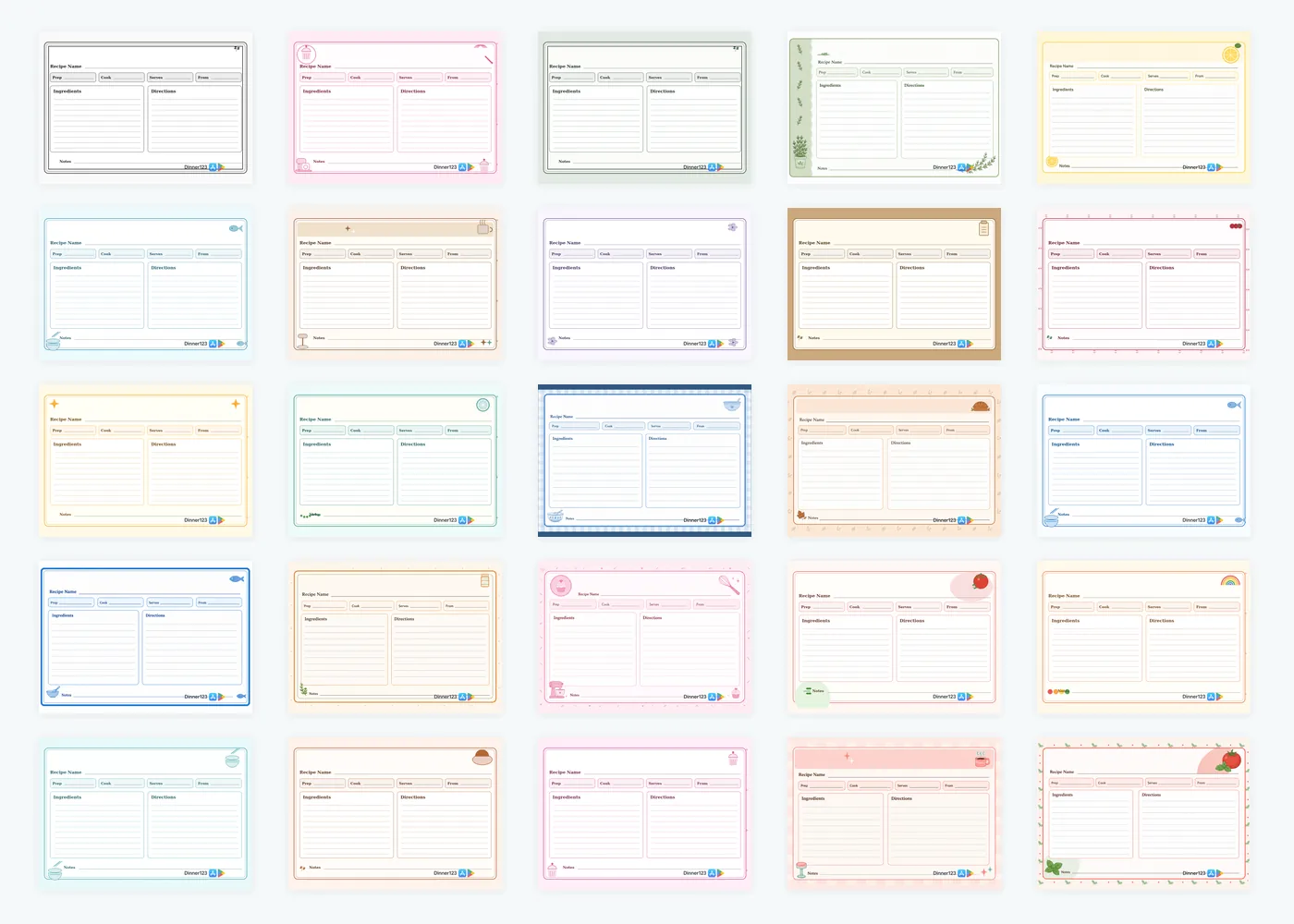 All 25 5×7 Simple Recipe Cards designs
