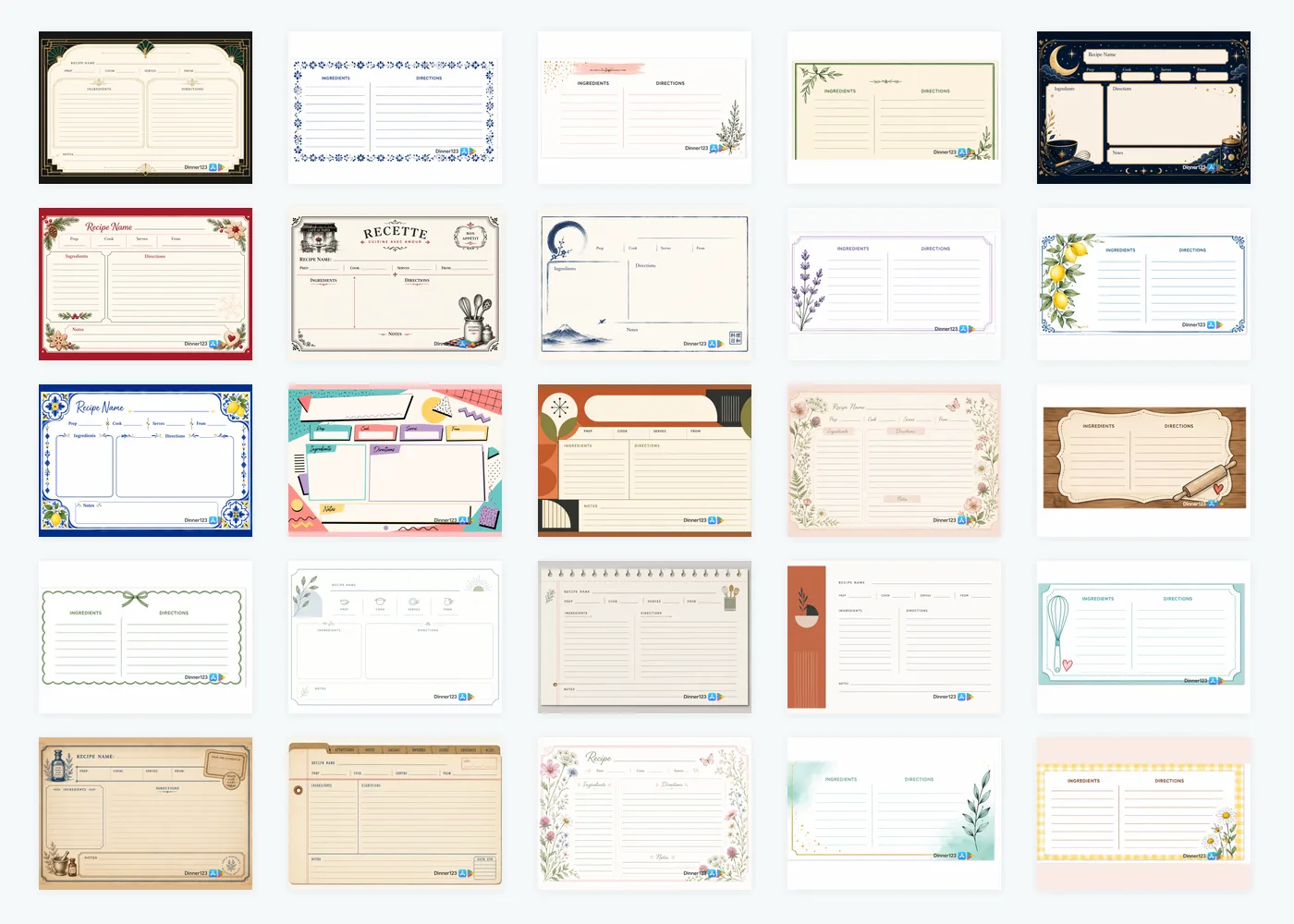 All 25 5×7 Contemporary Recipe Cards designs