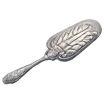 Antique silver fish slice serving utensil with an ornate pierced blade