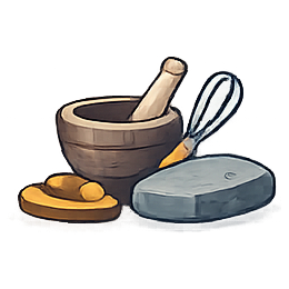 Traditional tools used for blending food before electric blenders, including a mortar and pestle, whisk and grinding stone