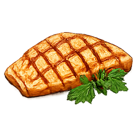 Cooked fish fillet with golden seared crosshatch marks and a herb garnish
