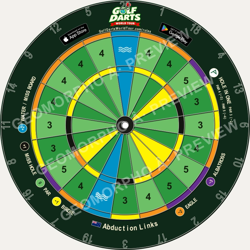 Abduction Links dartboard design with coloured scoring wedges