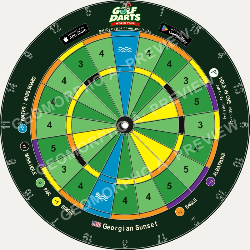 Georgian Sunset dartboard design with coloured scoring wedges