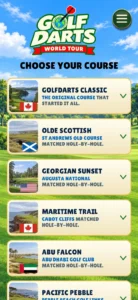 Choose your course in the actual Golf Darts World Tour app