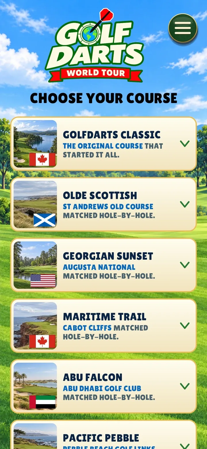 Choose your course in Golf Darts World Tour