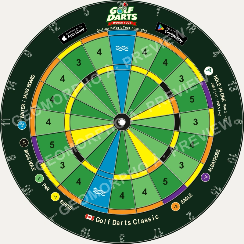 Golf Darts Classic dartboard design with coloured scoring wedges