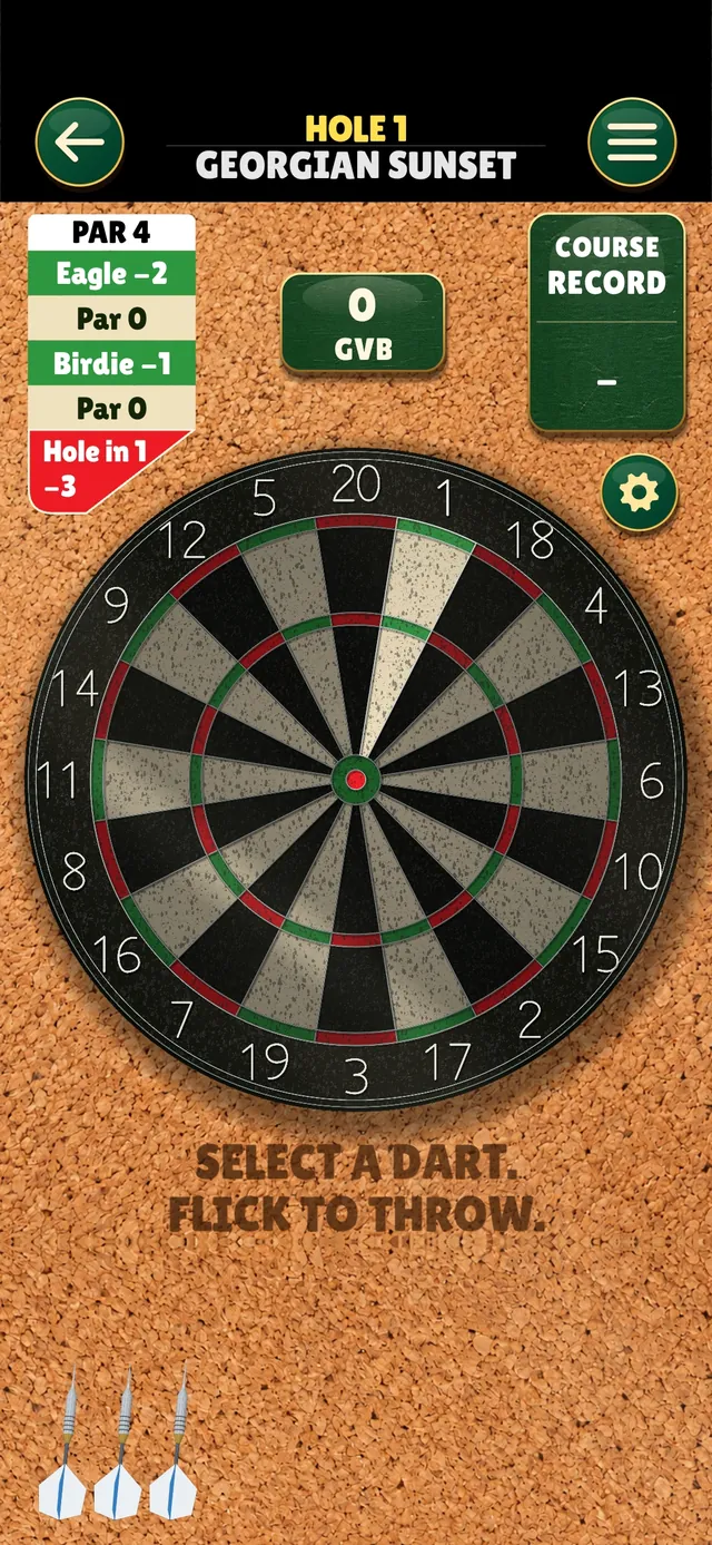 Georgian Sunset, hole 1, in the Golf Darts World Tour mobile game