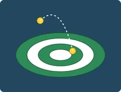 Outdoor chipping golf darts illustration: sticky golf balls chipped at a ground target