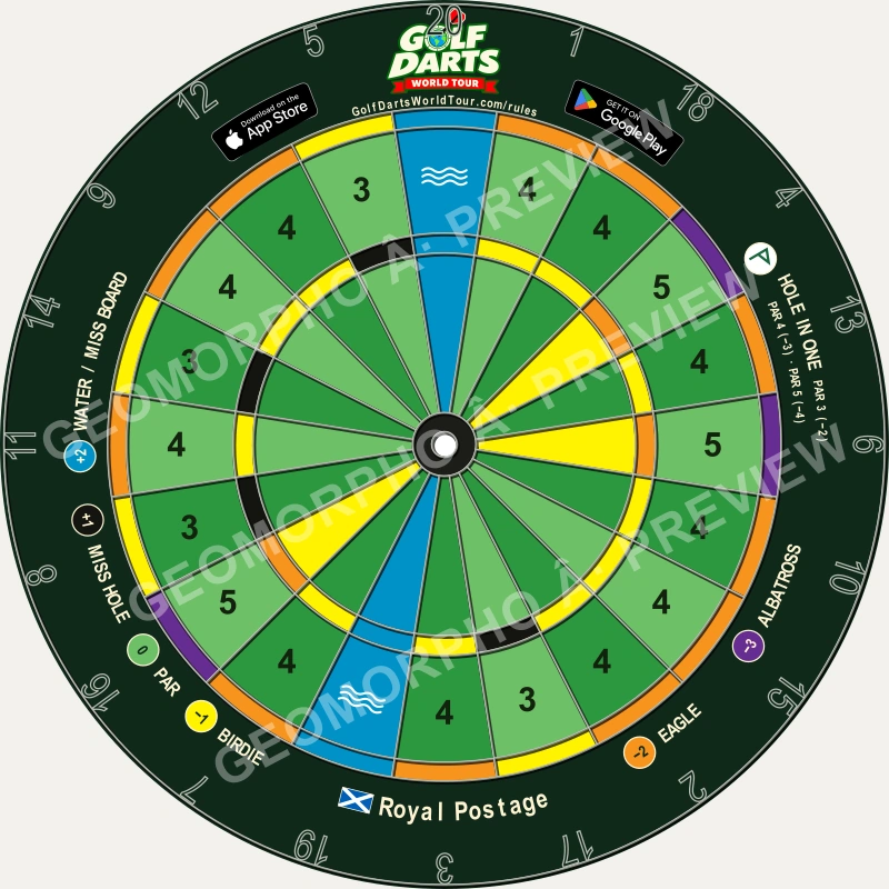 Royal Postage dartboard design with coloured scoring wedges